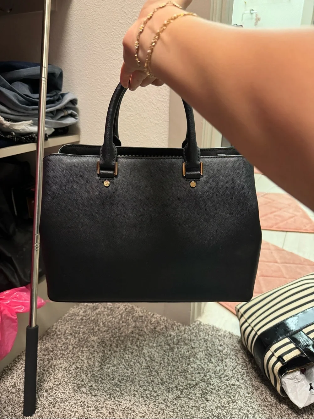 Michael Kors Black Saffiano Satchel with Gold Accents